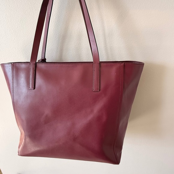 Kate Spade New York Burgundy Leather Large Tote Bag Minimalist Work Chic Preppy - Picture 15 of 15
